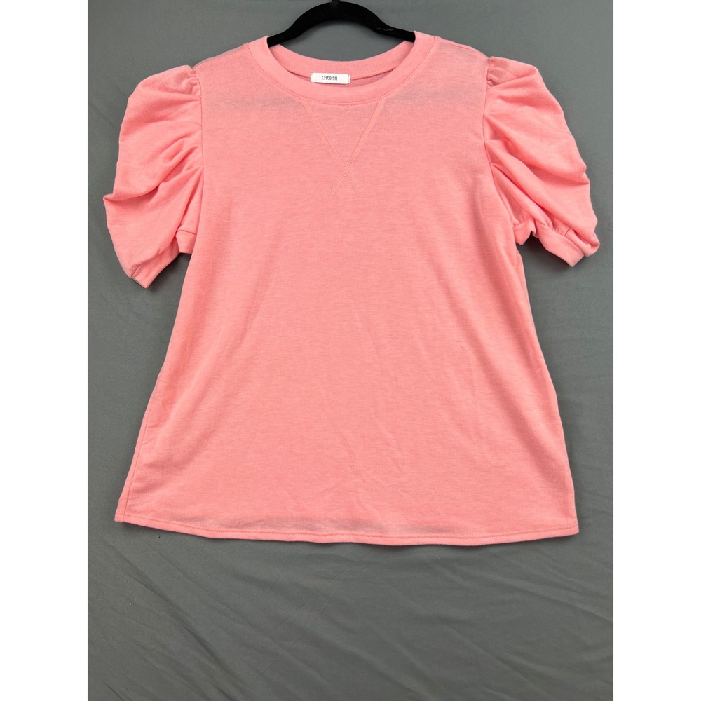 Cherish Puff Sleeve Sweatshirt Womens Medium T23299 Pink Short Sleeve Excellent